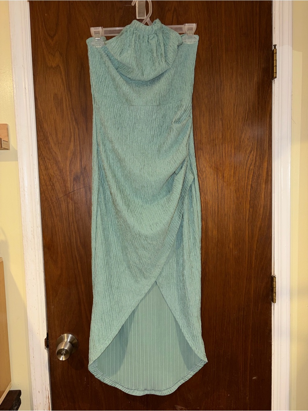 Light Aqua Strapless High-Low Maxi Dress